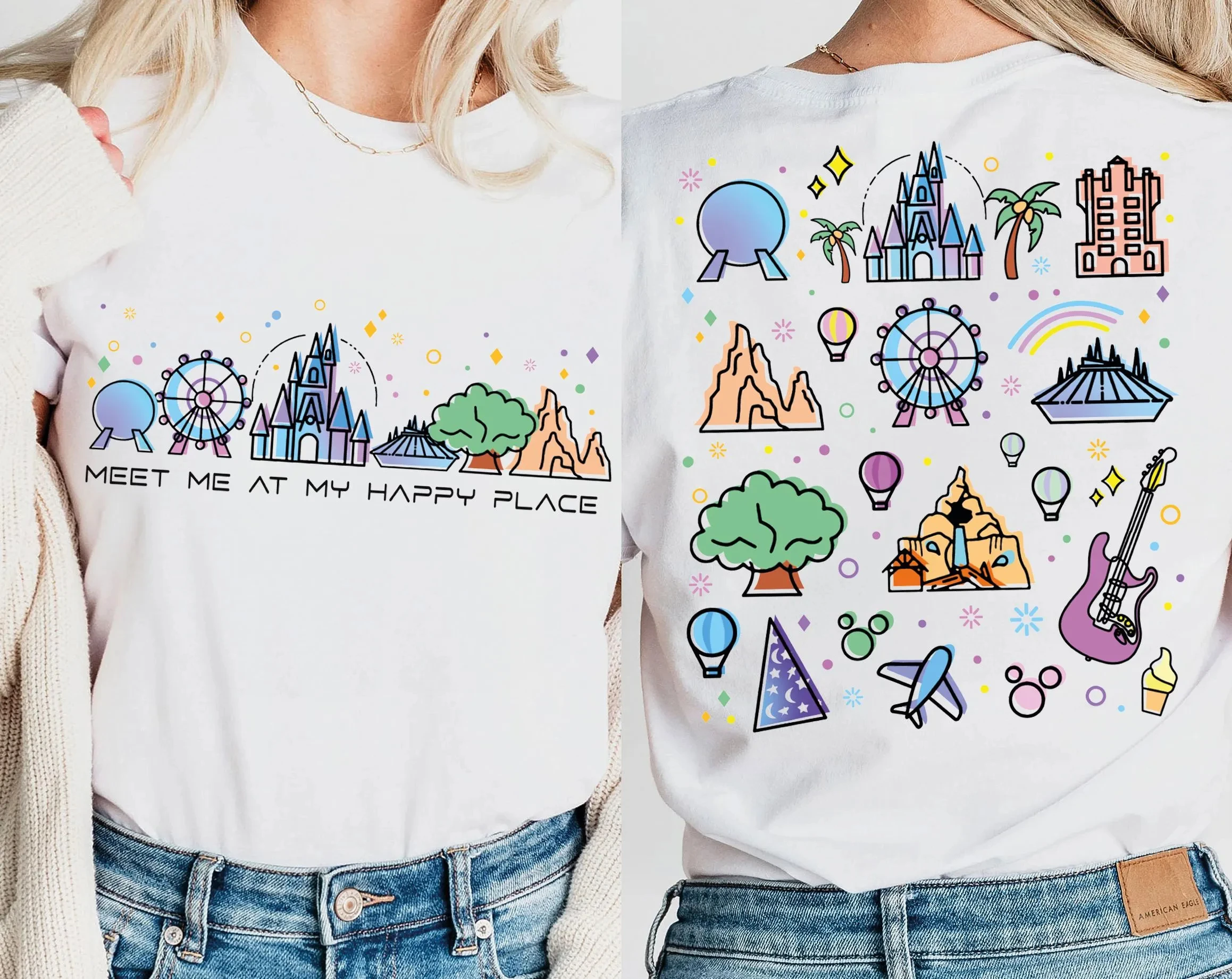 قميص ديزني في المكان السعيد، تي شيرت ديزني وورلد إيبوكات، قميص ديزني لاند للعطلات العائلية 2025