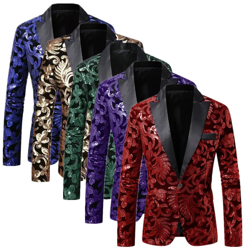 

Модный мужской костюм с блестками, бархатная куртка, мужской свадебный костюм для выпускного вечера, роскошный пиджак с цветочным принтом