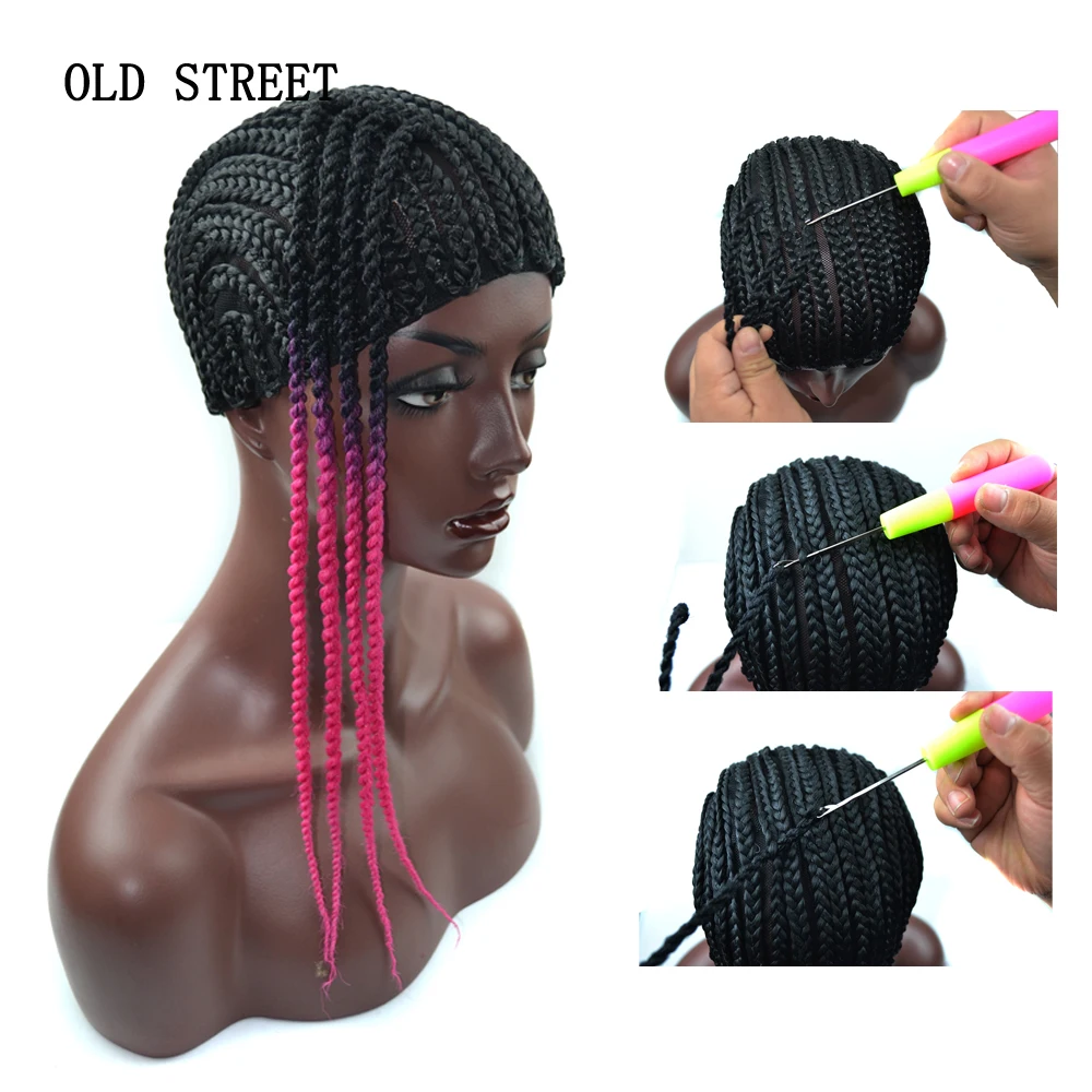 

Cornrow Wig Caps Stocking Cap Black Color Crochet Braided Weaving 2 Combs Invisible Caps Elastic Hairnet For Wigs Making Tools