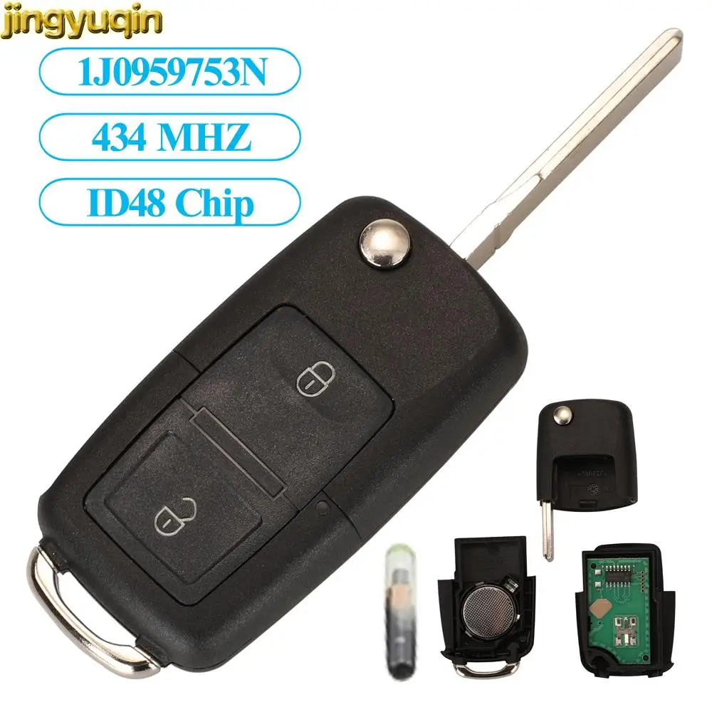 Jingyuqin Car Key Remote Fob ID48 434MHZ 1J0959753N/A For VW Golf Jetta Mk6 Polo Skoda Octavia Superb Seat Altea Leon 2B