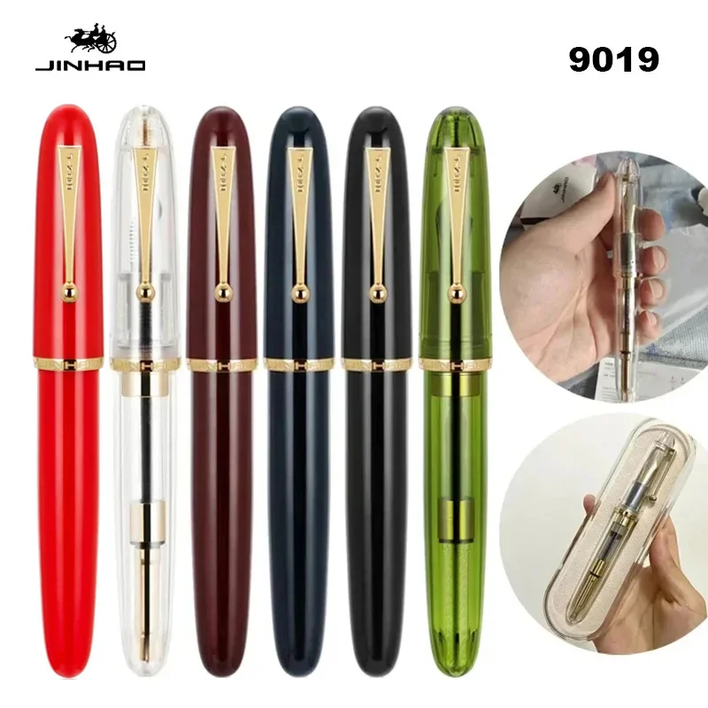 Luxury JinHao 9019 Dadao Fountain Pen Acrylic Transparent Spin Pen 40MM Nib Stationery Office School Supplies Writing Pens