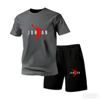 New Jordan Style Men's 2 Piece Set Summer Black Short Sleeve T Shirt Shorts Casual Sports Tracksuits Plus Size S-4XL 4