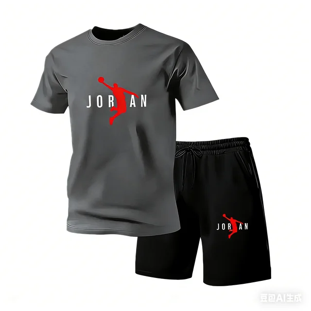 New Jordan Style Men's 2 Piece Set Summer Black Short Sleeve T Shirt Shorts Casual Sports Tracksuits Plus Size S-4XL 4