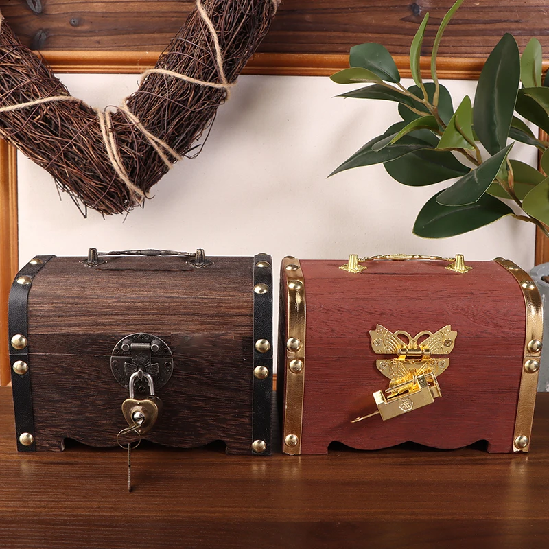 Classic Treasure Chest Savings Box with Secure Lock for Home Ornamentation