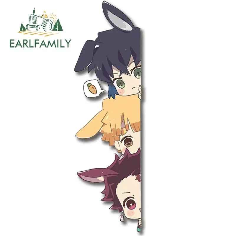 EARLFAMILY 13cm x 3.8cm Bunny Anime Character Peeker Car Stickers Chibi Caravan RV Personality Decal Waterproof Windows Decor