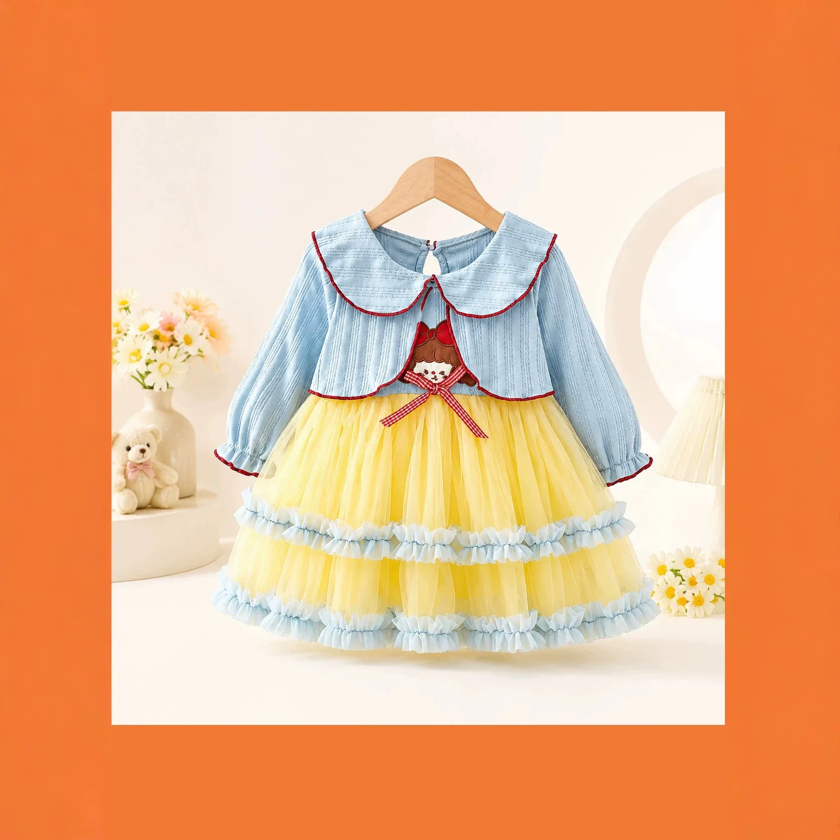 Girls spring dress sweet lolita style multi-layer gauze skirt with sweet cardigan cute princess dress small fresh