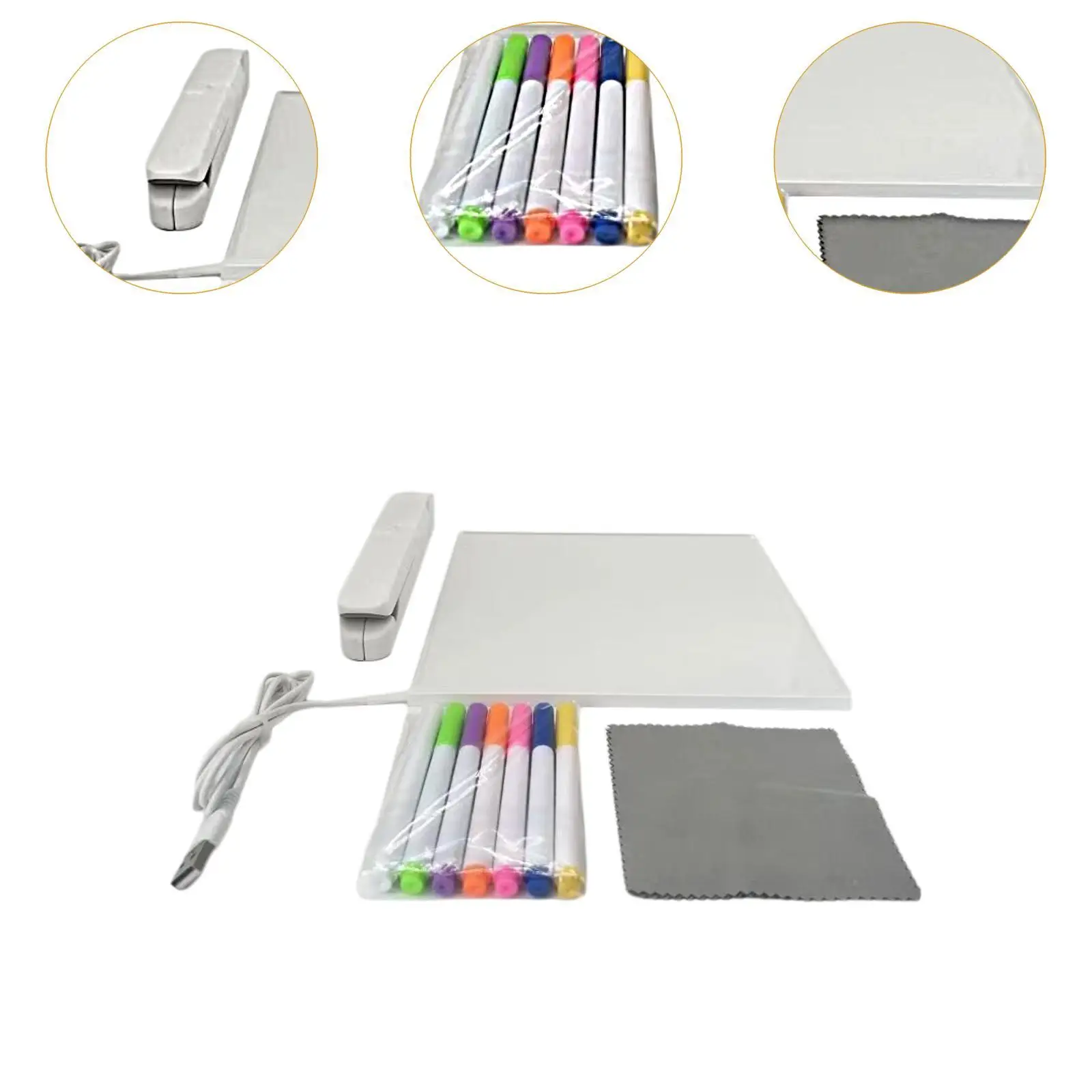 กระดานข้อความอะคริลิครวมถึงเครื่องหมายสร้างสรรค์ตกแต่งเดสก์ท็อป USB Erasable Drawing Board พร้อมไฟสําหรับโรงเรียน Office Home