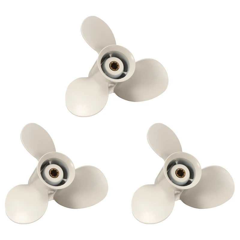 3X For Yamaha 9.9-15HP 63V-45945-10-EL 9-1/4 X 9 Aluminum Alloy Marine Outboard Propeller 8 Spline Tooth 3 Blades