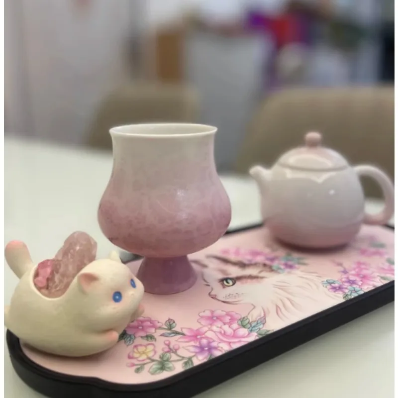 Cute Cat Rocking Resin Ornament Cartoon Home Living Room Desk Decor Crafts Decorative Figurine Birthday Gift Miniatures
