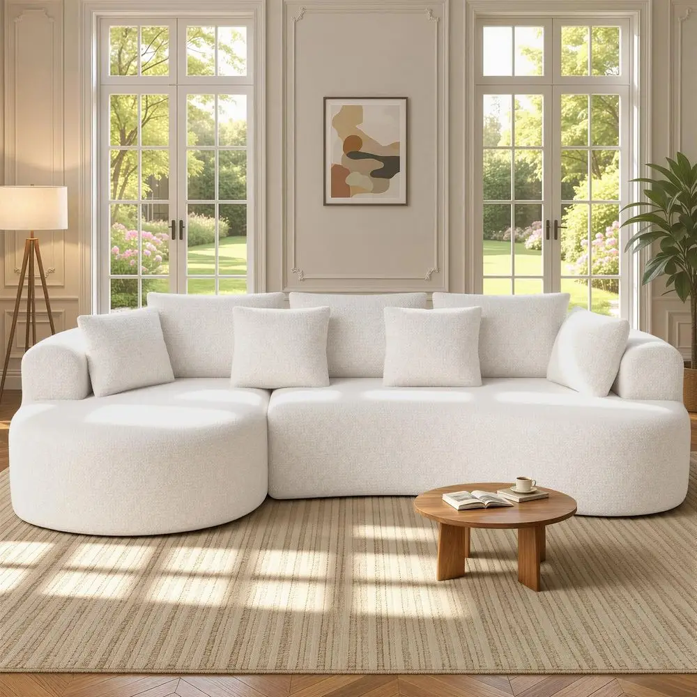 

Oversized Curved Sectional Sofa for Living Room, Boneless Modern Couch with Chaise, Cloud Couch with 7 Pillows, No Assembly, Be