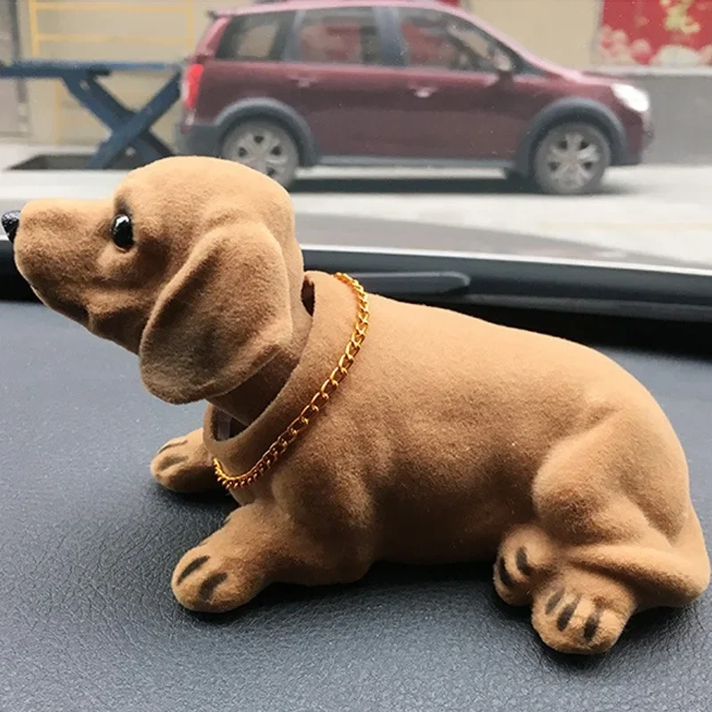 Resin Flocking Simulation Dachshund Ornaments Dashboard Cute Shaking Head Dog Sitting Posture Statue Dog Toys Car Decor