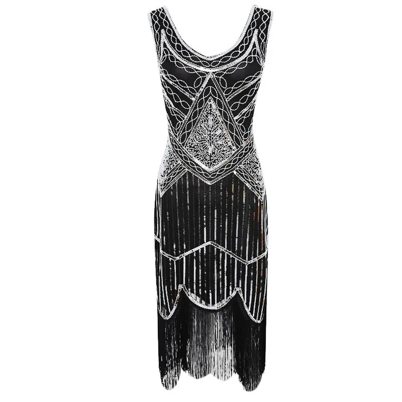 1920er Jahre Vintage High-End-Bankett Abendkleid große Gatsby Frauen Kostüm Flapper Pailletten Quaste Nagel Perle Party kleid