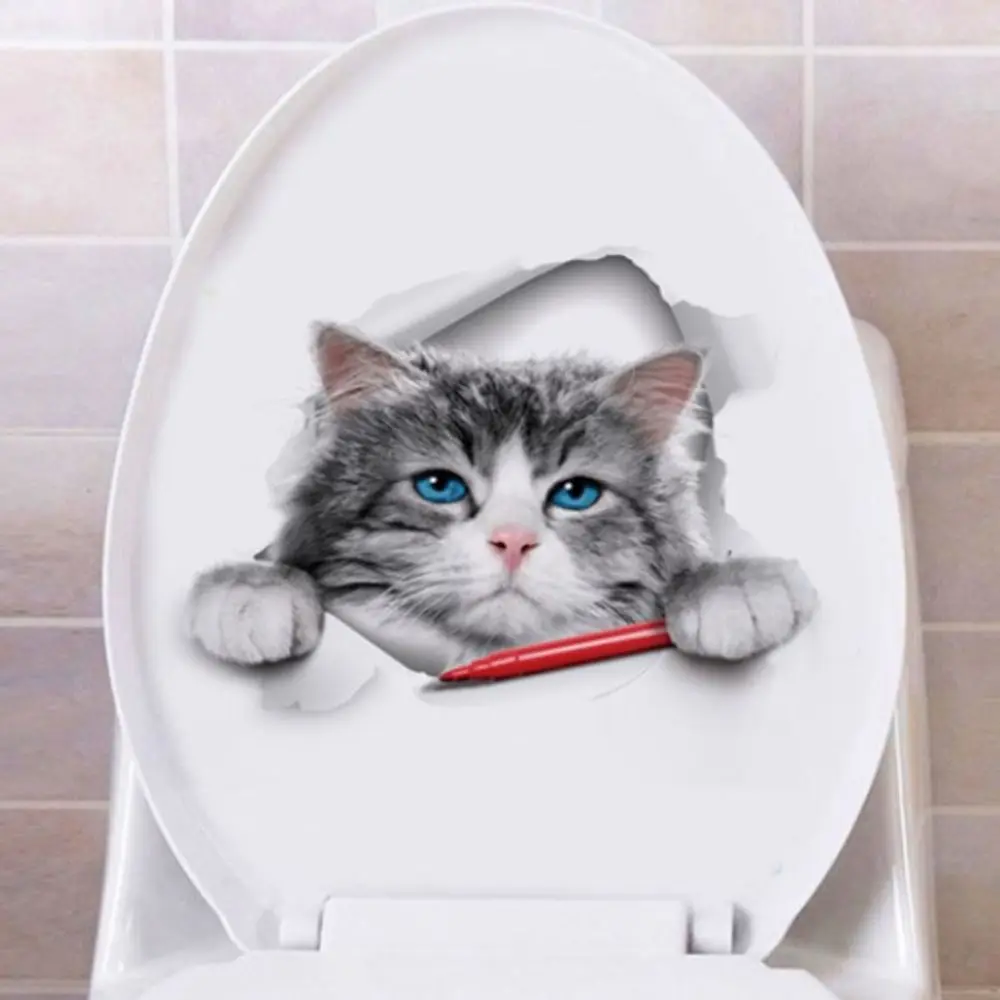 Pegatina De dibujos animados Para inodoro, papel autoadhesivo impermeable Para baño, pegatina De expresión De gato Para Tapas De Wc