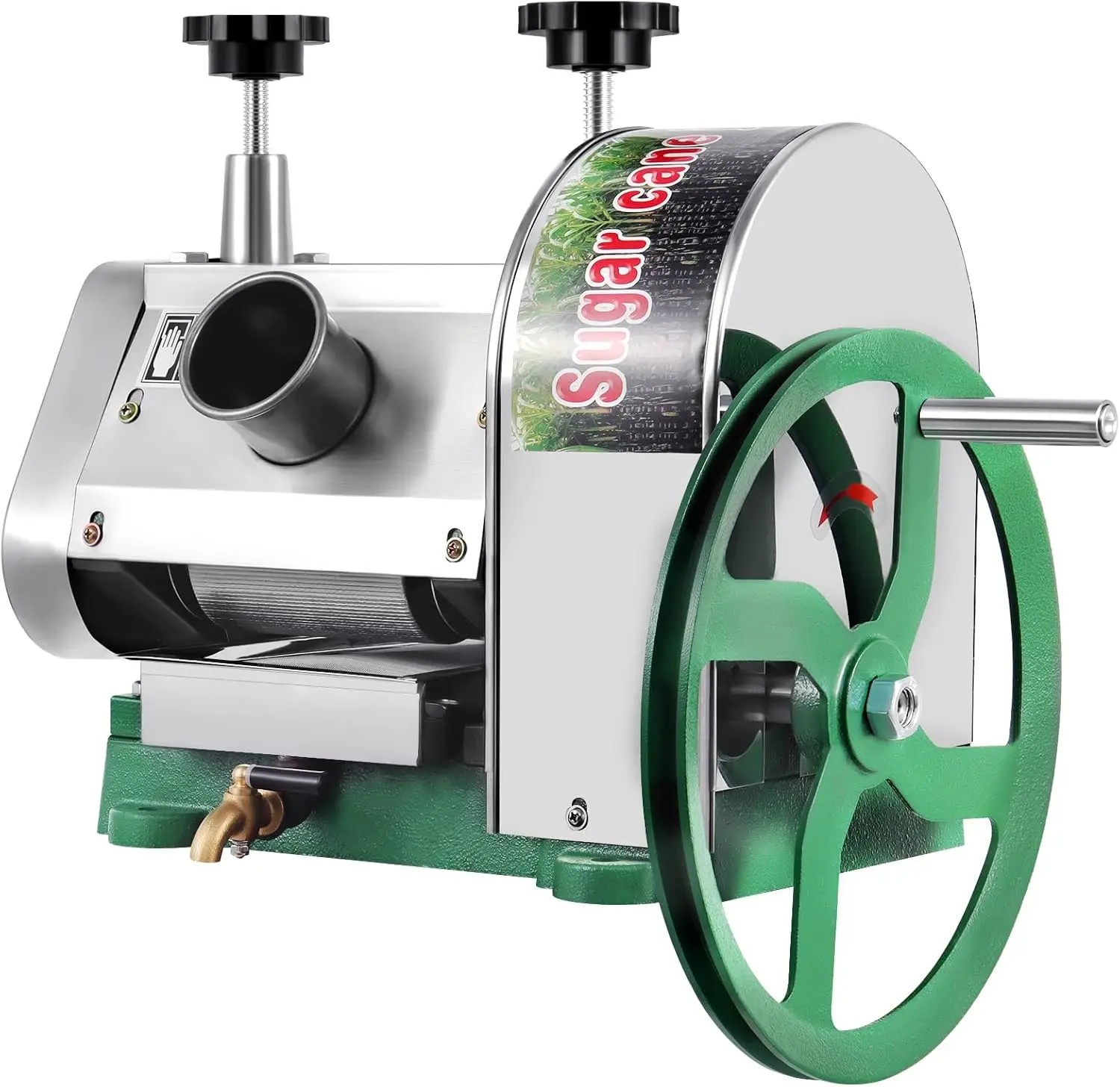 Hand Crank Sugarcane Juice Extractor, Stainless Steel 3-Roller Press Squeezer, 2-Inch Feed Opening, 110 Lbs/Hr Output, Manual Op
