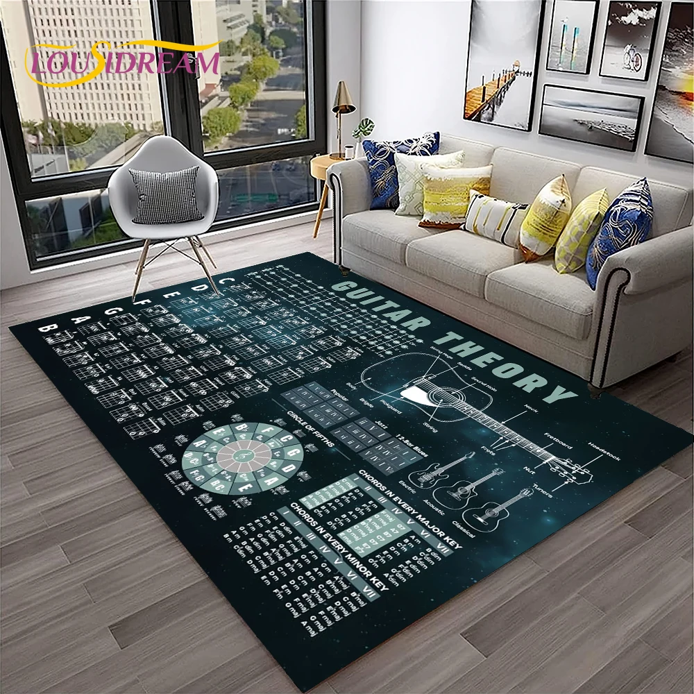 Music Basic Guitar Chord Theory Chart Piano Carpet Rug for Home Living Room Bedroom Sofa Doormat Decor,Kid Area Rug Non-slip Mat