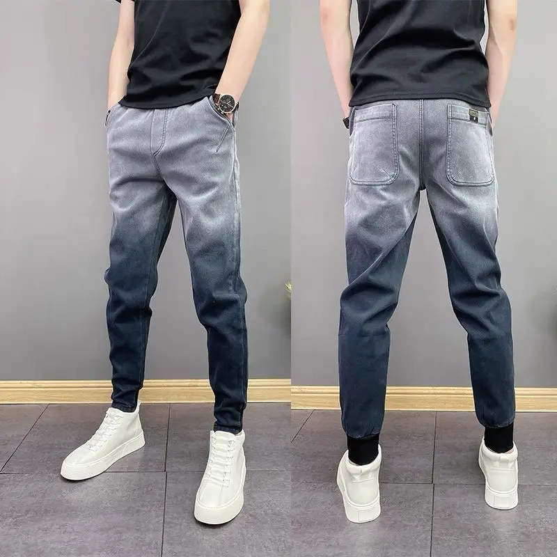 Gradual Change Jeans New Men's Korean Slim Elastic Tied Feet Casual Pants Trend Small Feet Pants Menswear Clothing Jeans for Man