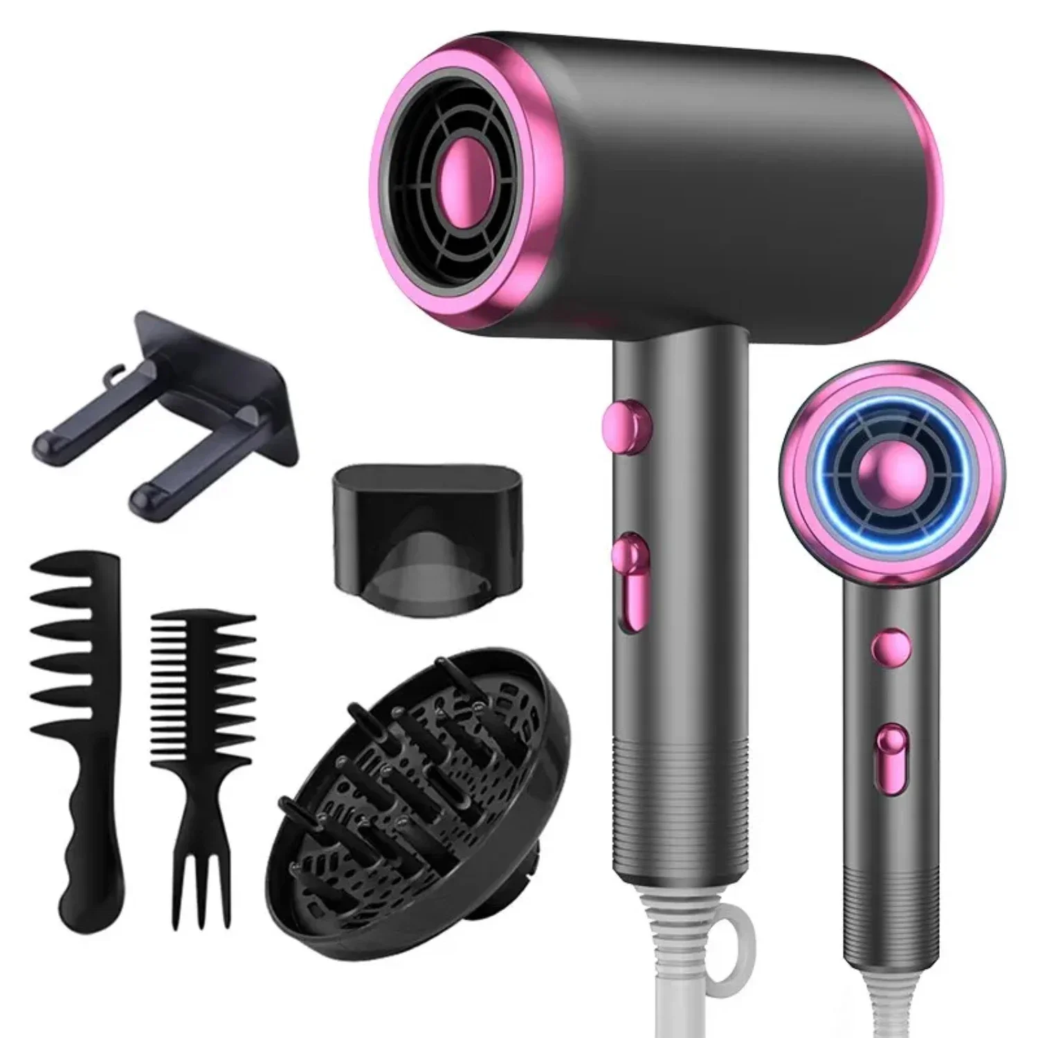 Powerful High-Power Ionic 1800W Hair Dryer with Detachable Diffuser Comb Brush Attachment for Gentle and Consistent Temperature