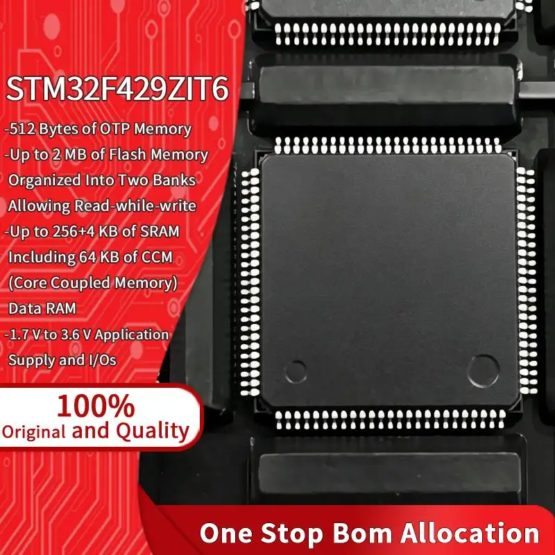STM32F429ZIT6 ARM Cortex-M4F 32 Bit MCU 2MB Flash 256KB RAM 180MHz LQFP144 DIY STM32F429 Integrated Circuit IC Chip for Ethernet