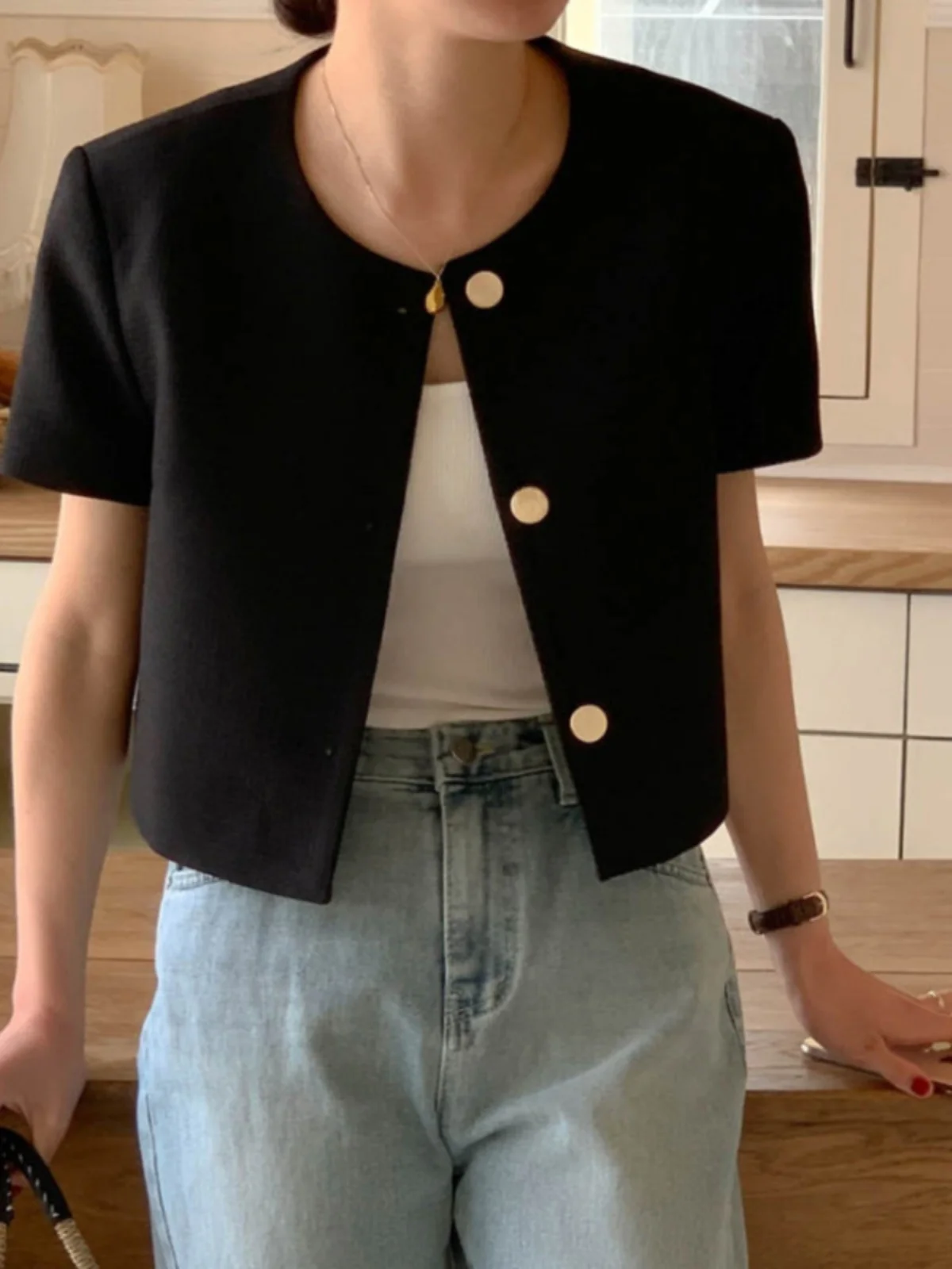 

Slim Fit ort Sve round Ne Верхняя одежда для женщин Тонкий дизайн Уникальный Ele Маленький размер с одной пуговицей Топ для поездок на работу