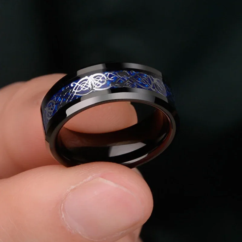 Classic 8mm Black Tungsten Wedding Celtic Dragon For Men Fashion Stainless Steel Red Carbon Fiber Ring Band