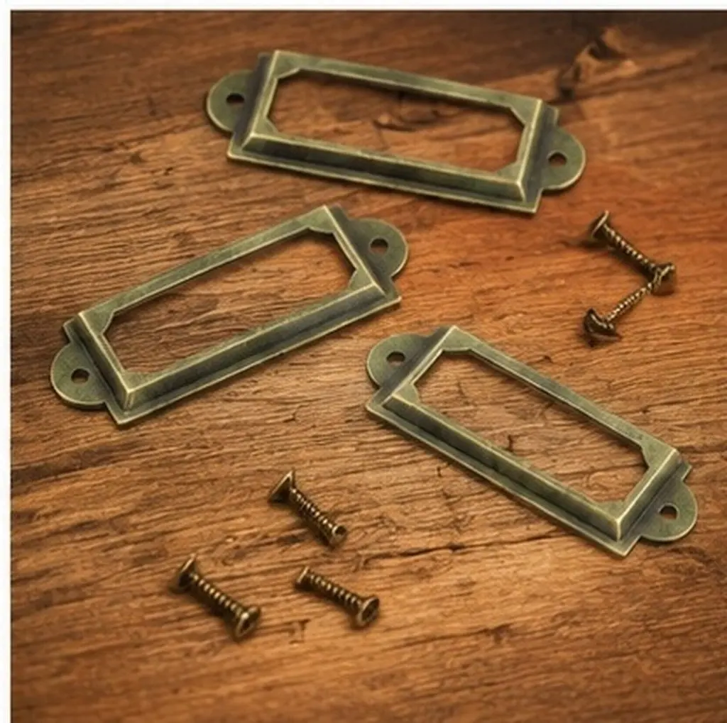 25Pcs Vintage Holder Tag Pull Frame for Jewelry Box Gift Cabinet Cupboard File Case Drawer Library Shelf Locker Door