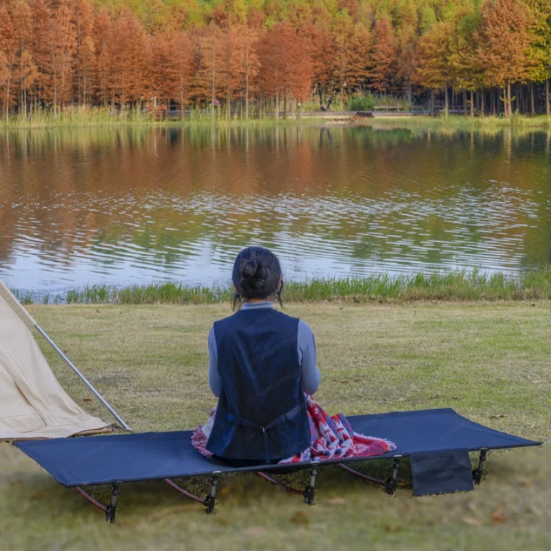 Outdoor folding bed camping camp bed portable ultra-light single lunch break office recliner aluminum alloy view 3