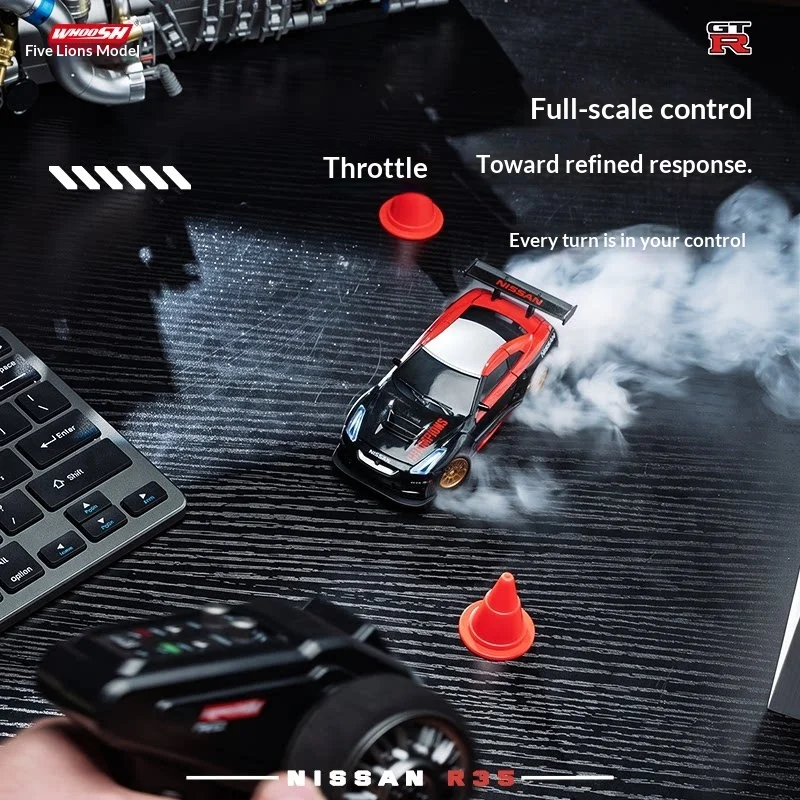 1:43 R35 GTR RC Drift Car 4WD with Proportional Throttle, Semi-Proportional Steering, LED Lights Mini Racing Model Toy