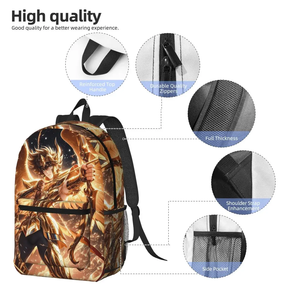 Knights Of The Zodiac Backpack Daypack Large Capacity Boys Girls BookBag School Bag Shoulder Bags for Men Women
