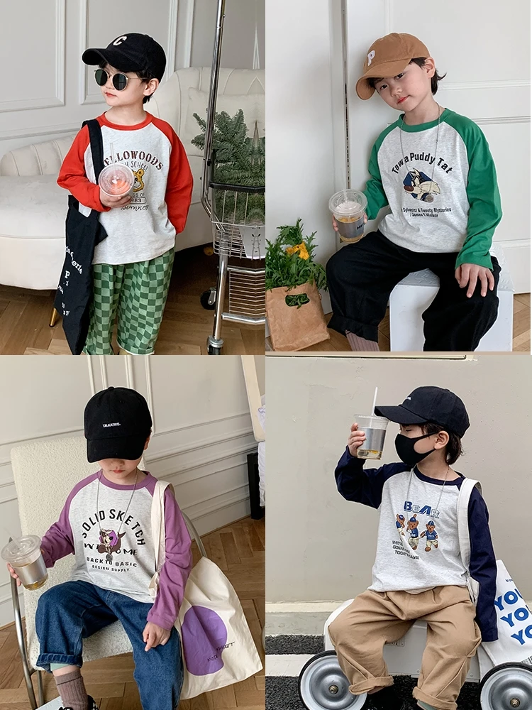 Baby Boys And Girls Long Sleeved T-shirt Children Autumn Clothing Tops Pullover Casual Kids Blouse Crewneck Bottom Shirt 1-6 Age