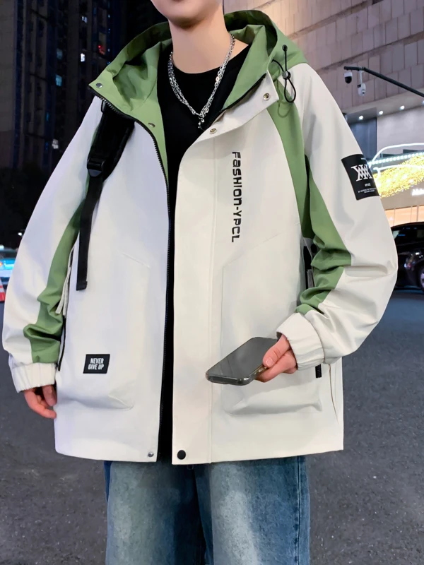 

Молодежная повседневная куртка свободного кроя с капюшоном для мальчиков, весна-осень, модная рабочая одежда, полиэстер, нейлон, композитное волокно