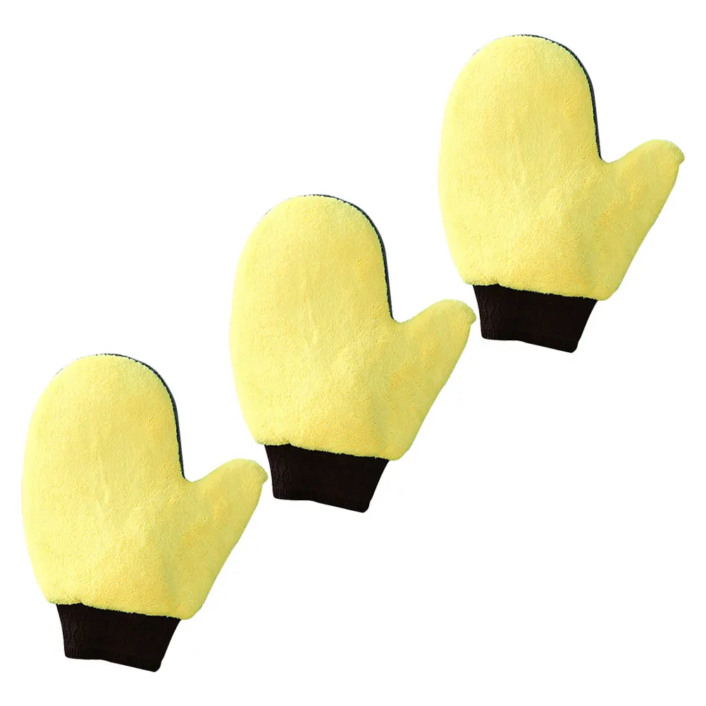 

3 Pcs Car Wash Mitts Gloves Waterproof Grey Scratch Free Coral Fleece Long Lasting Easy Clean Dry Multiple Uses Safe House