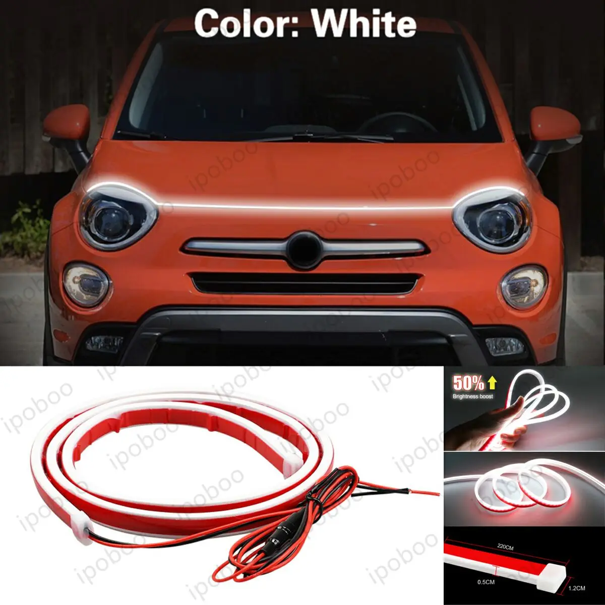 

86" LED Hood Light Strip For Fiat 500X 2014-2022 Flexible Dynamic Scan Start Up Hoodbeam Kit Engine Cover Decoration Light