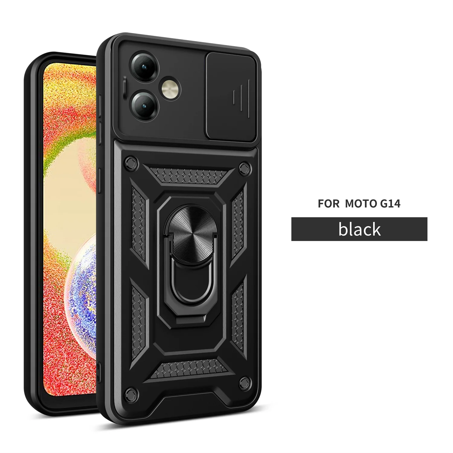 Für Motorola Moto G14 Magnet Auto Halter Ring Abdeckung Heiße verkäufe Motorola Moto G14 Slide Objektiv Schützen Stoßfest Rüstung Fall