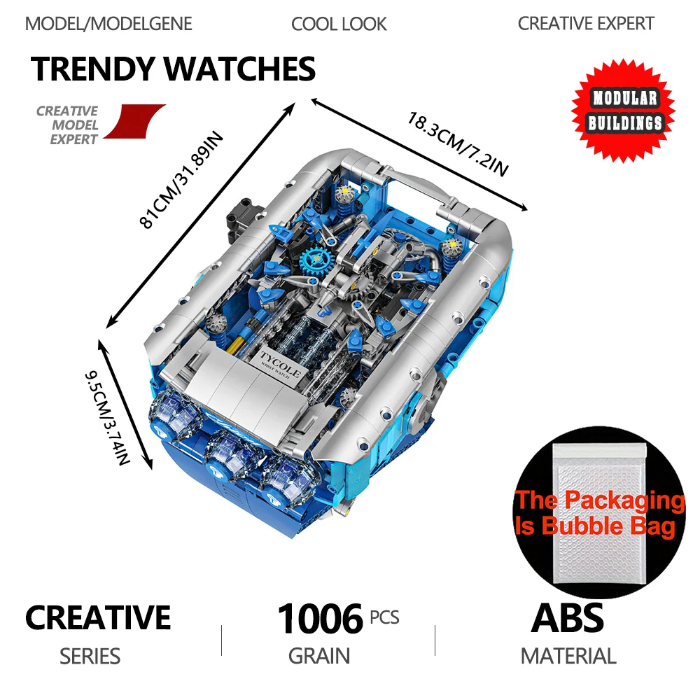 

Мужские механические часы Creative Expert Advanced Edition, строительные блоки, индивидуальный дизайн, часы с резьбой, модель кирпичей, крутая игрушка