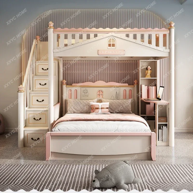 

Bunk Bed Interlaced Children's Bed with Desk Integrated Bed Table Height-Adjustable Bed Dislocation Type bedroom furniture