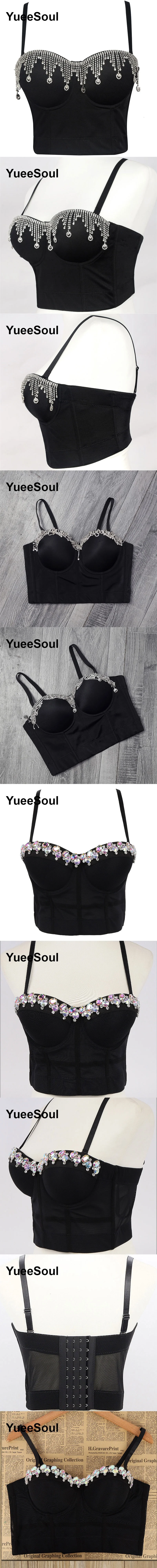 Black Y2K Tops White Rhinestone Sequins Tassel Slim Crop Top New Gothic Party Club Wedding High Street Sexy Corset Top Camis