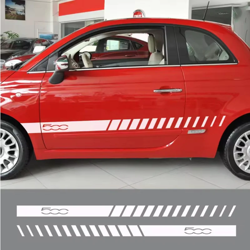 

2 шт. виниловые наклейки-полосы на боковые двери автомобиля для Fiat 500 Abarth Racing, графические наклейки для декора кузова, аксессуары