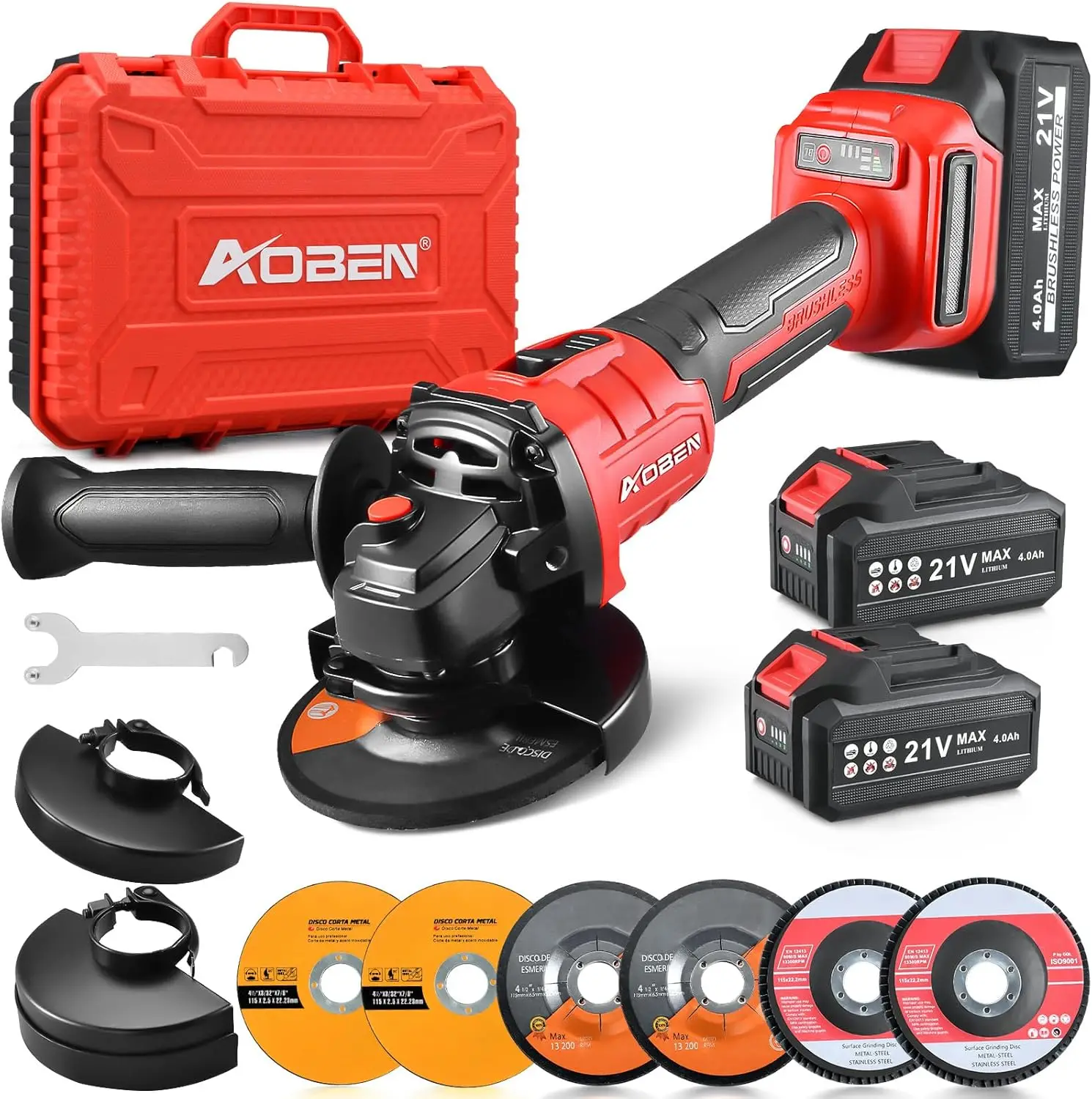 

4-1/2 Inch Cordless Angle Grinder, 21V Brushless Motor with 2 Batteries for Cutting and Polishing