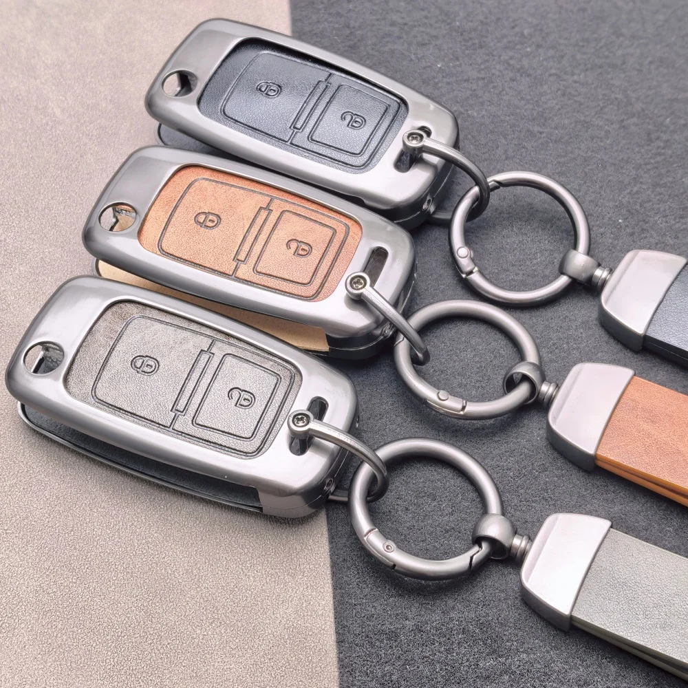 Carcasa de Aleación de Zinc y Cuero para Llave de Coche con 2 Botones, Compatible con Volkswagen Polo, Passat B5, Golf 4, 5, 6, MK5, MK6, Eos, Bora, Beetle TSI