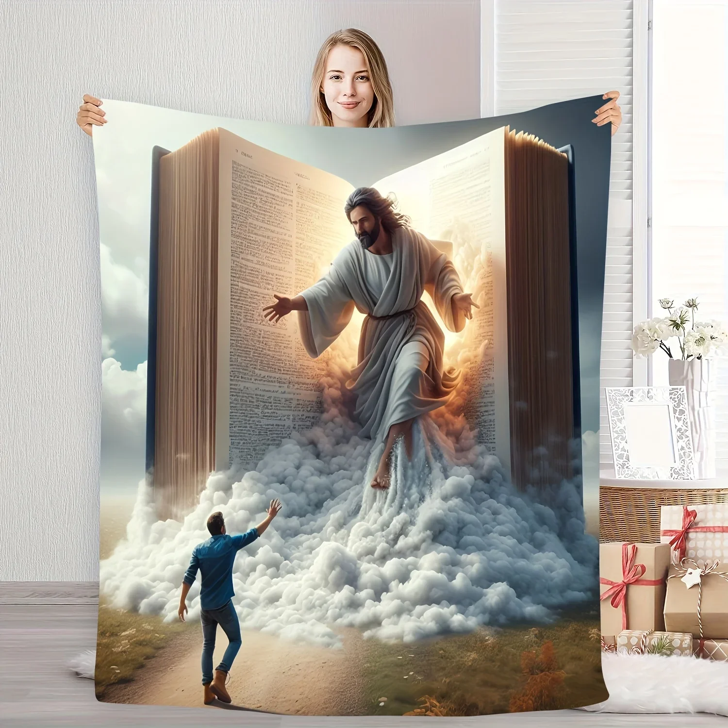 Customization 1pc Comfortable Jesus' Redemption Dream Never Give Up Themed Print Flannel Blanket, Soft And Warm, The Perfect Gif