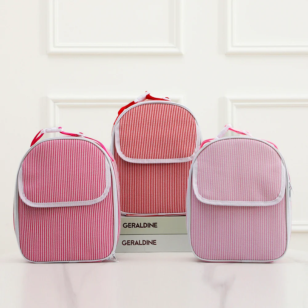 Striped Lunch Bag For Kids Seersucker Insulated With Portable Handle School Lunch Box Travel Picnic Beach Outdoor Camping