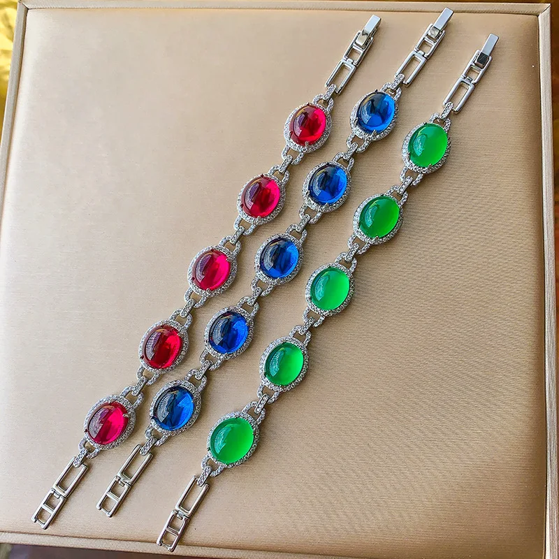 2024 New Jewelry Green Chalcedony Fluorescent Corundum Oval Bracelet for Women Wholesale 10*12