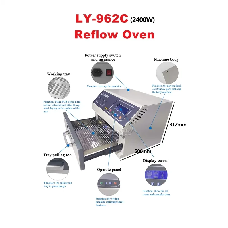 

LY 962C Программируемая печь оплавления с цифровым дисплеем, паяльная станция BGA, паяльная станция 2400 Вт