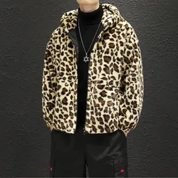 Casaco de algodão padrão leopardo masculino, casaco espesso de casal, moda solta, novo, inverno, 2023