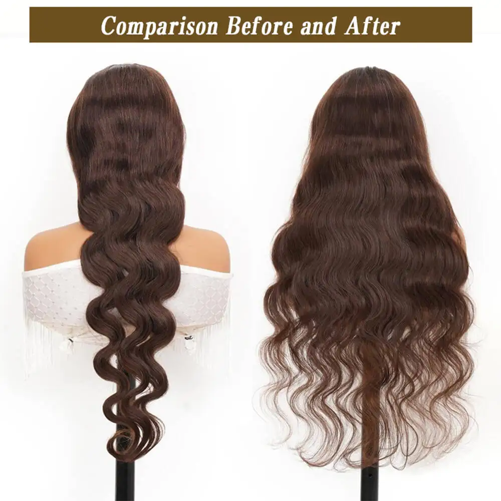 38 Inch Chocolate Brown Lace Front Wig 13x4 Body Wave HD Lace Front Wigs Human Hair Pre Plucked 180density Real Brown Wig #4 image 3