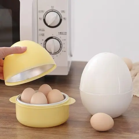 Multifunctional 4 Grids Egg Shape Microwave Egg Steamer Professional White Microwave Boiled Egg Maker Quick Egg Cooker Breakfast