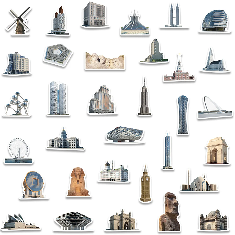 65PCS World Famous Architecture Tourism Graffiti Stickers DIY Laptop Luggage Phone Scrapbook Cool Building Decals Sticker