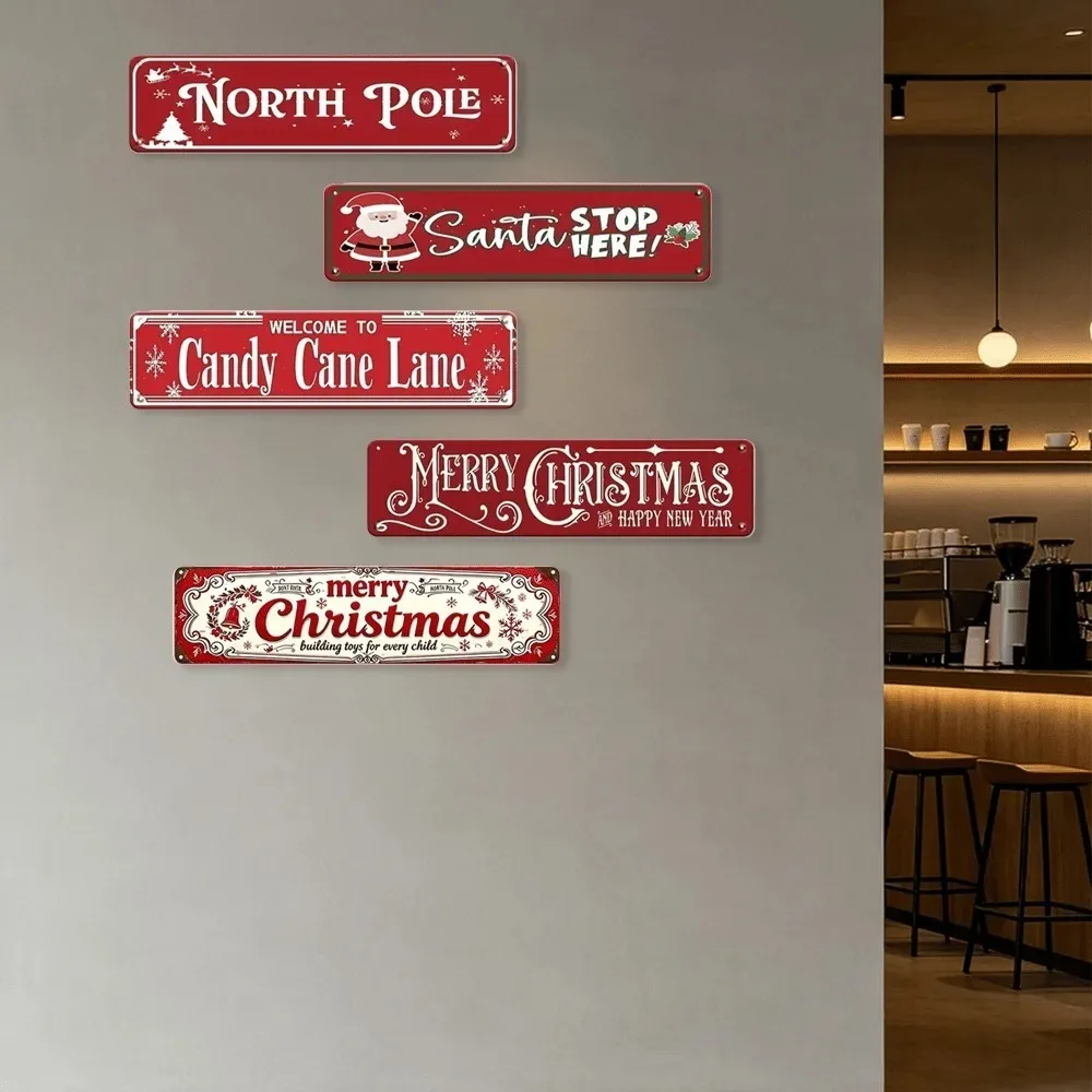 2D Flat 5‑Pack Vintage Santa Holiday Metal Sign 4x16