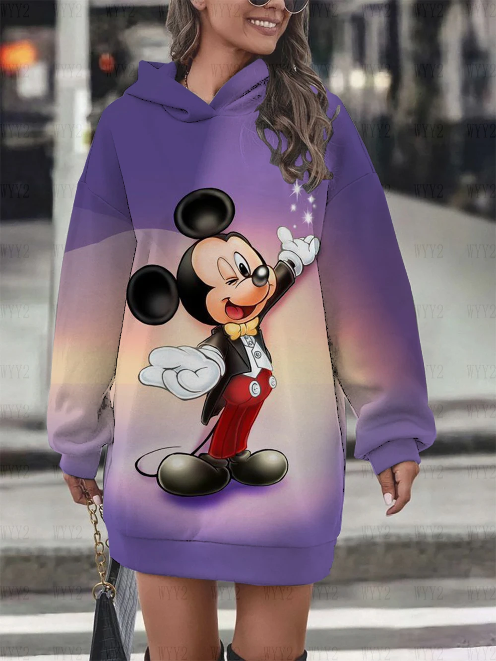 Hot Sale New Women's Long Sleeve Hoodies Autumn Winter Role Play Disney Mickey Halloween Print Comfortable Dress