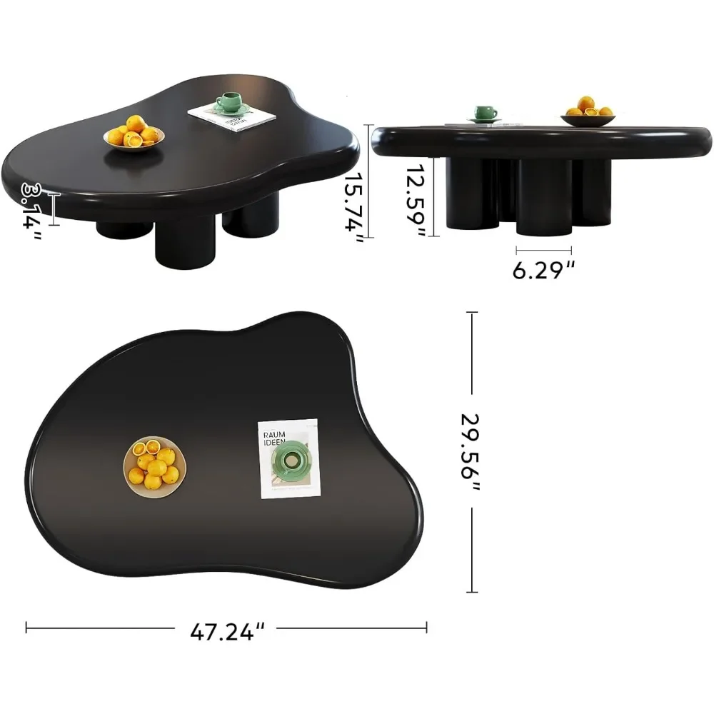 47 بوصة حافة مستديرة سحابة طاولة القهوة ، غير النظامية أسود نهاية الجدول لمساحة صغيرة ، الحديثة طاولة القهوة مركز لغرفة المعيشة وغرفة نوم